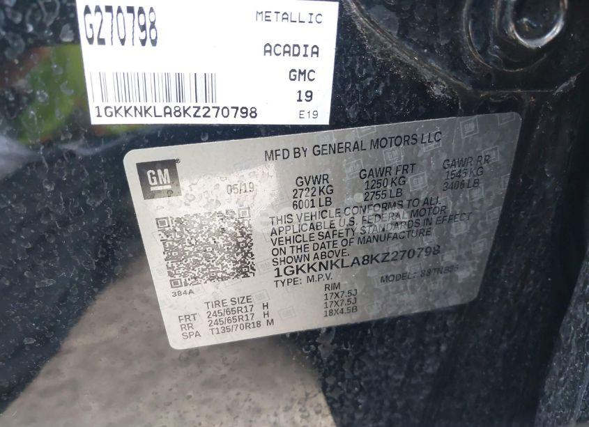 Photo 9 of 2019 Gmc Acadia SLE-1 (VIN 1GKKNKLA8KZ270798)