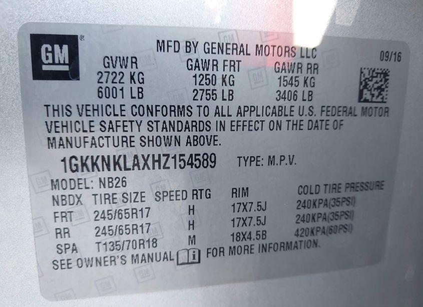 Photo 9 of 2017 Gmc Acadia SLE-1 (VIN 1GKKNKLAXHZ154589)