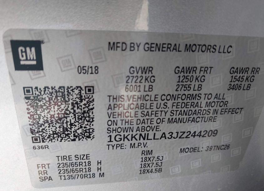 Photo 9 of 2018 Gmc Acadia SLE-2 (VIN 1GKKNLLA3JZ244209)