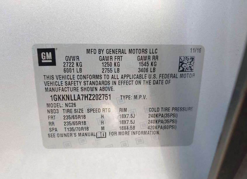 Photo 9 of 2017 Gmc Acadia SLE-2 (VIN 1GKKNLLA7HZ202751)