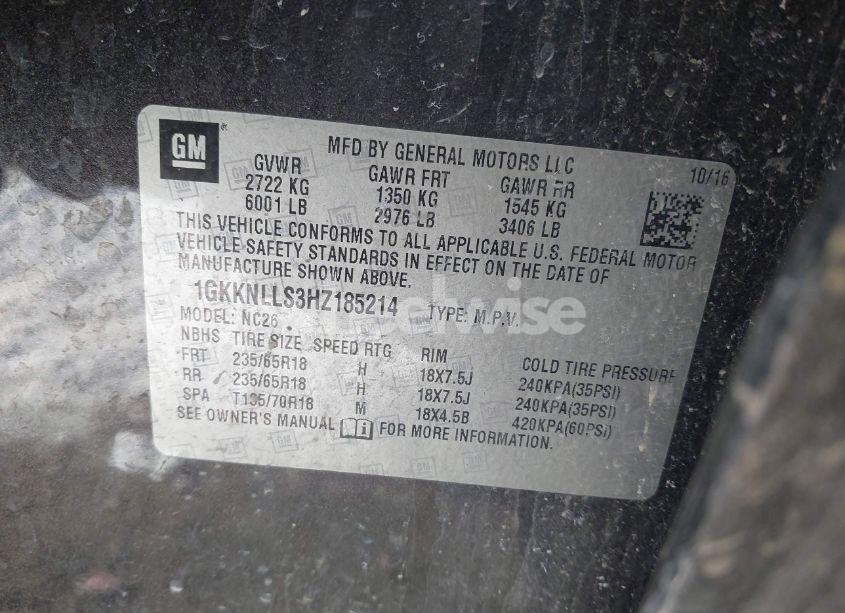 Photo 9 of 2017 Gmc Acadia SLE-2 (VIN 1GKKNLLS3HZ185214)