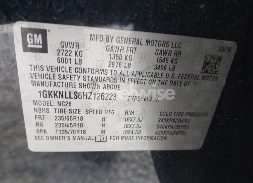 Photo 9 of 2017 Gmc Acadia SLE-2 (VIN 1GKKNLLS6HZ126223)