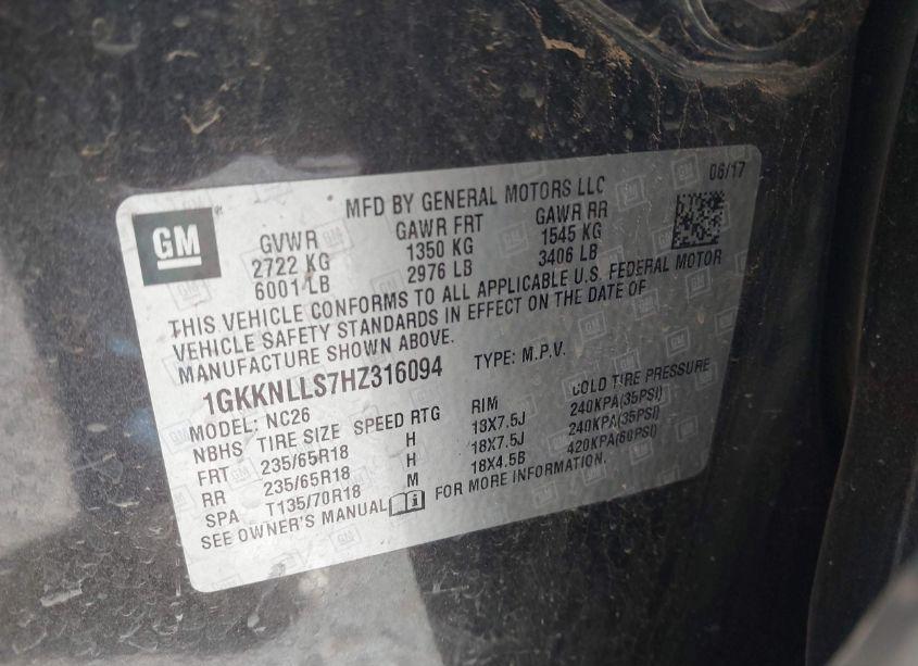 Photo 9 of 2017 Gmc Acadia SLE-2 (VIN 1GKKNLLS7HZ316094)