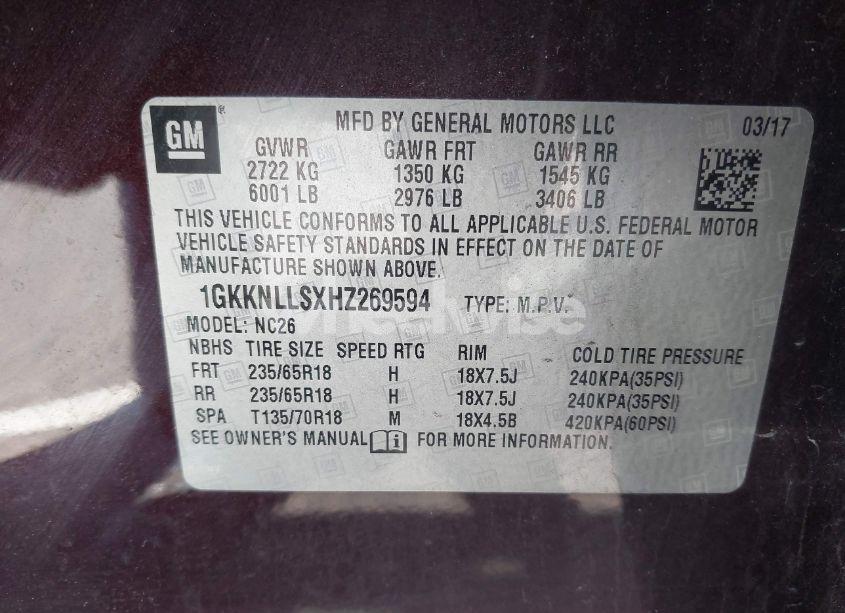 Photo 9 of 2017 Gmc Acadia SLE-2 (VIN 1GKKNLLSXHZ269594)