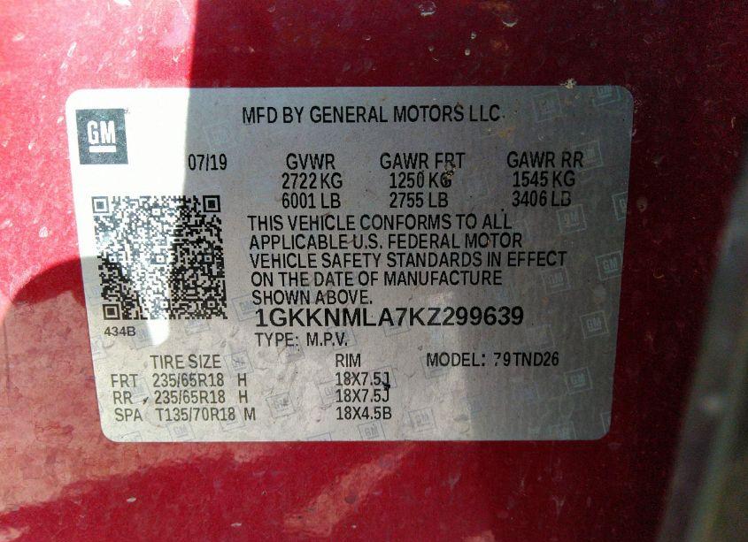 Photo 9 of 2019 Gmc Acadia SLT-1 (VIN 1GKKNMLA7KZ299639)