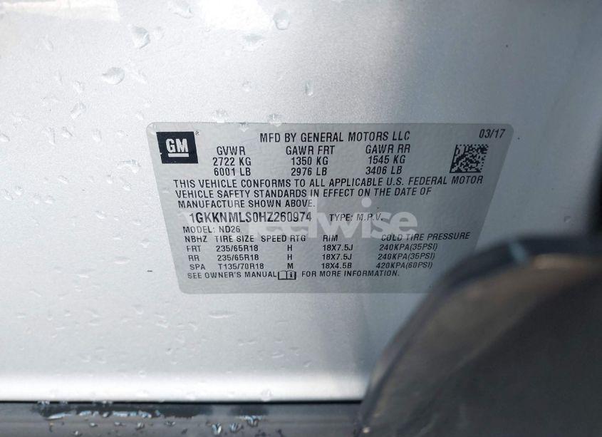 Photo 9 of 2017 Gmc Acadia SLT-1 (VIN 1GKKNMLS0HZ260974)