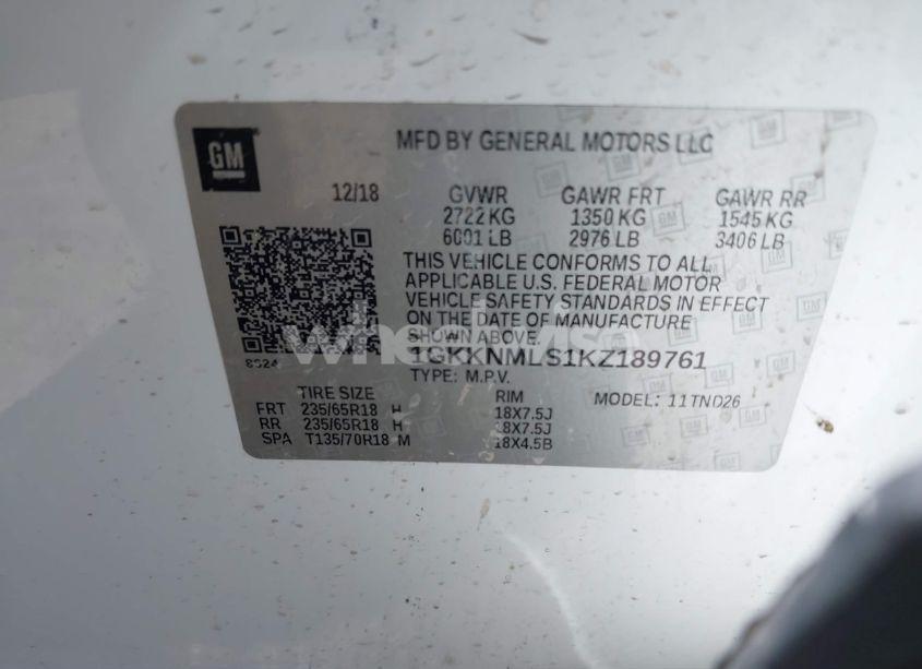 Photo 9 of 2019 Gmc Acadia SLT-1 (VIN 1GKKNMLS1KZ189761)