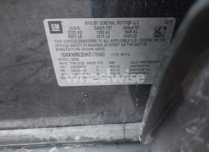 Photo 9 of 2017 Gmc Acadia SLT-1 (VIN 1GKKNMLS3HZ175983)