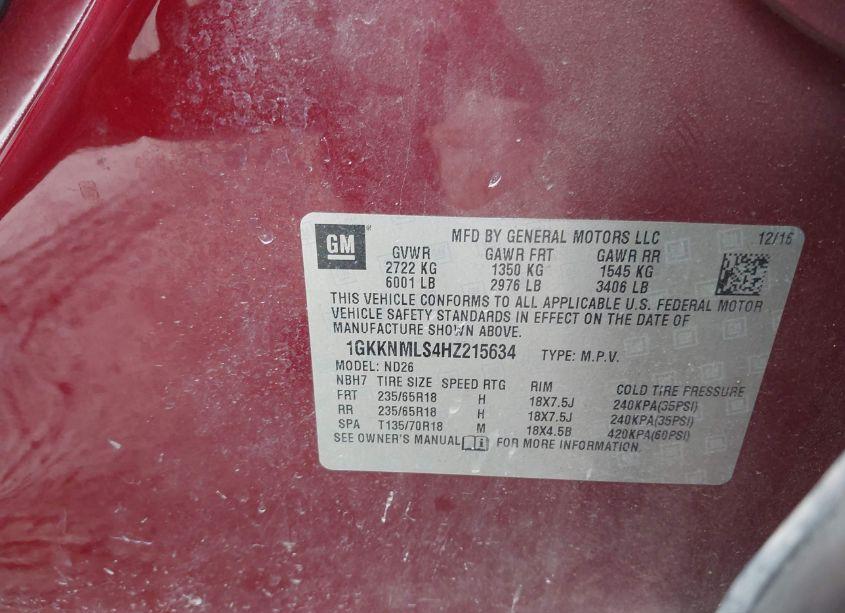 Photo 9 of 2017 Gmc Acadia SLT-1 (VIN 1GKKNMLS4HZ215634)