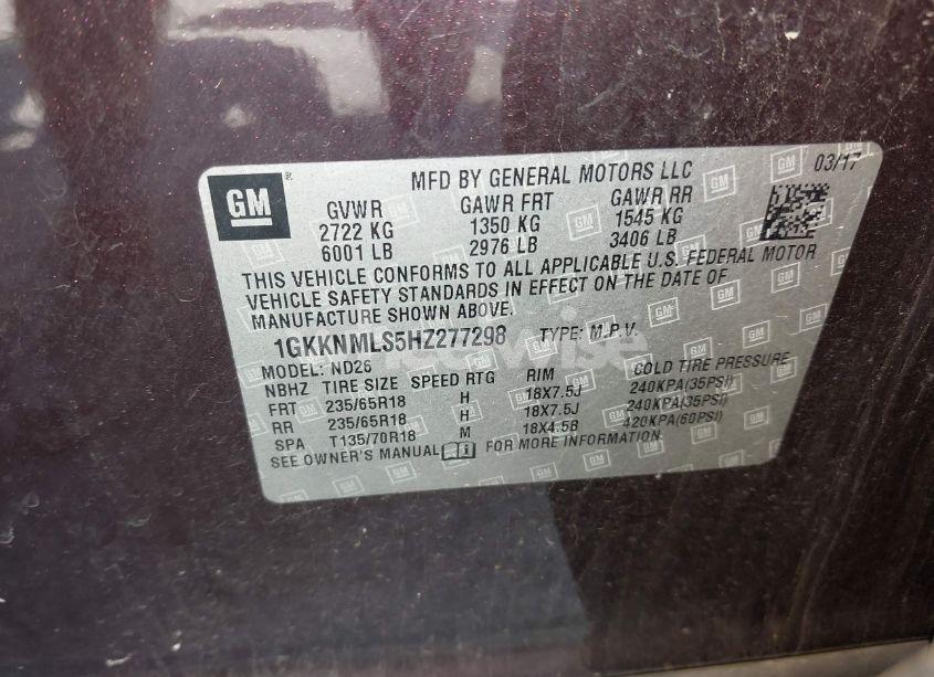 Photo 9 of 2017 Gmc Acadia SLT-1 (VIN 1GKKNMLS5HZ277298)