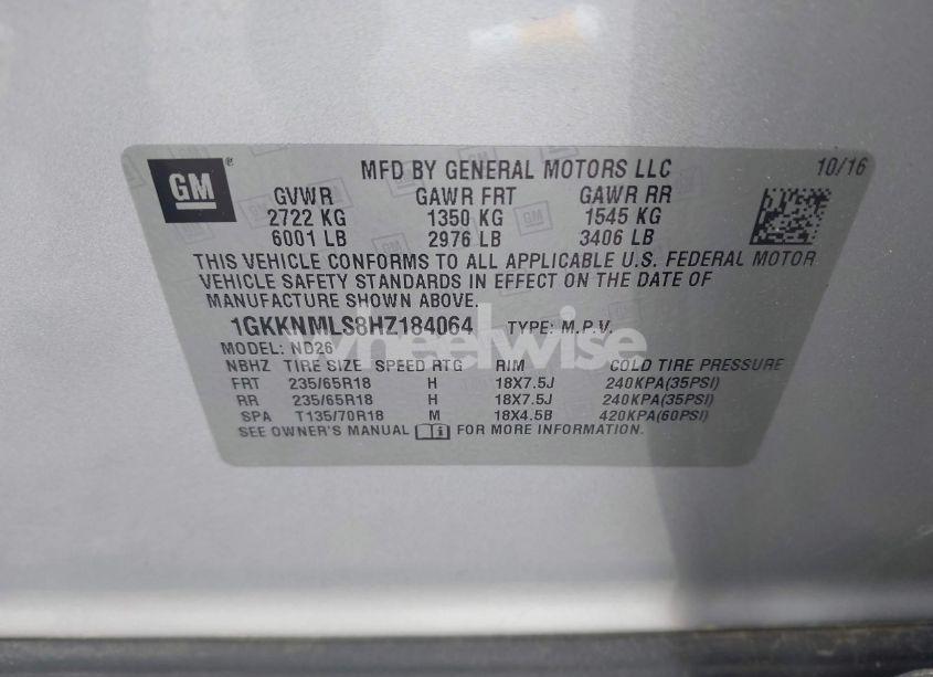 Photo 9 of 2017 Gmc Acadia SLT-1 (VIN 1GKKNMLS8HZ184064)