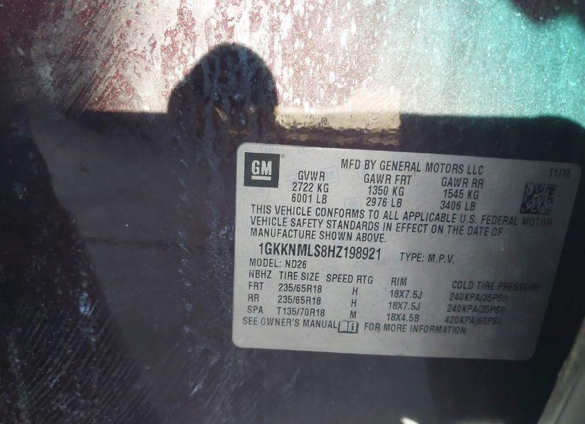 Photo 9 of 2017 Gmc Acadia SLT-1 (VIN 1GKKNMLS8HZ198921)