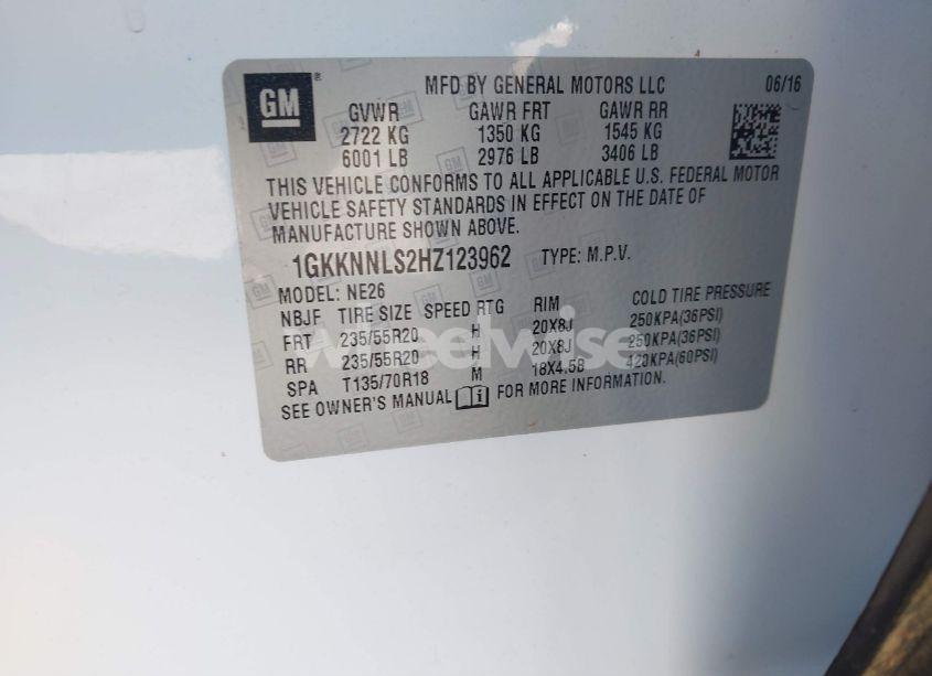 Photo 9 of 2017 Gmc Acadia SLT-2 (VIN 1GKKNNLS2HZ123962)