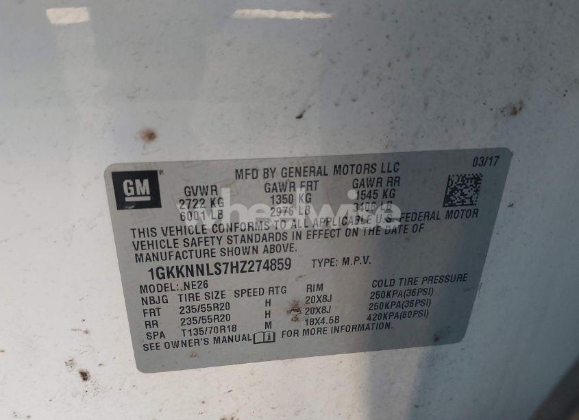 Photo 9 of 2017 Gmc Acadia SLT-2 (VIN 1GKKNNLS7HZ274859)