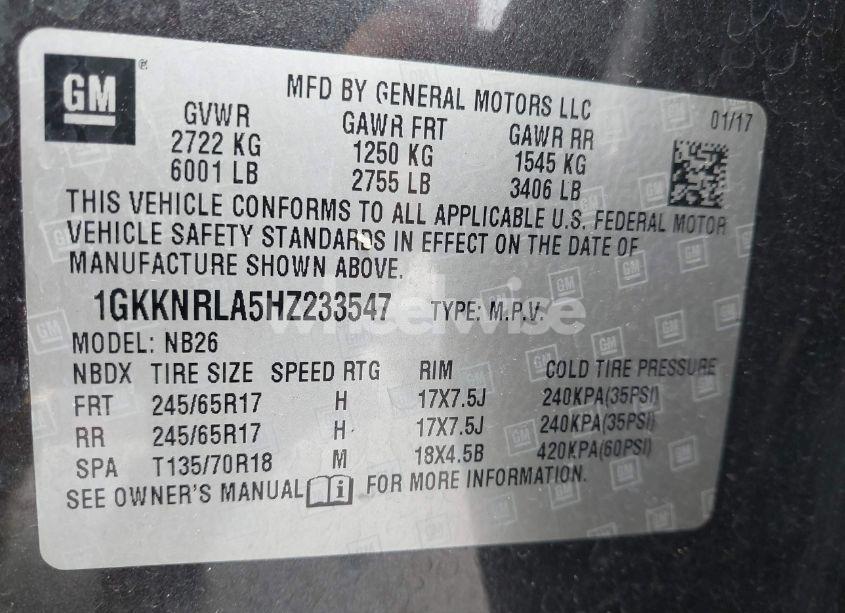 Photo 9 of 2017 Gmc Acadia SLE-1 (VIN 1GKKNRLA5HZ233547)