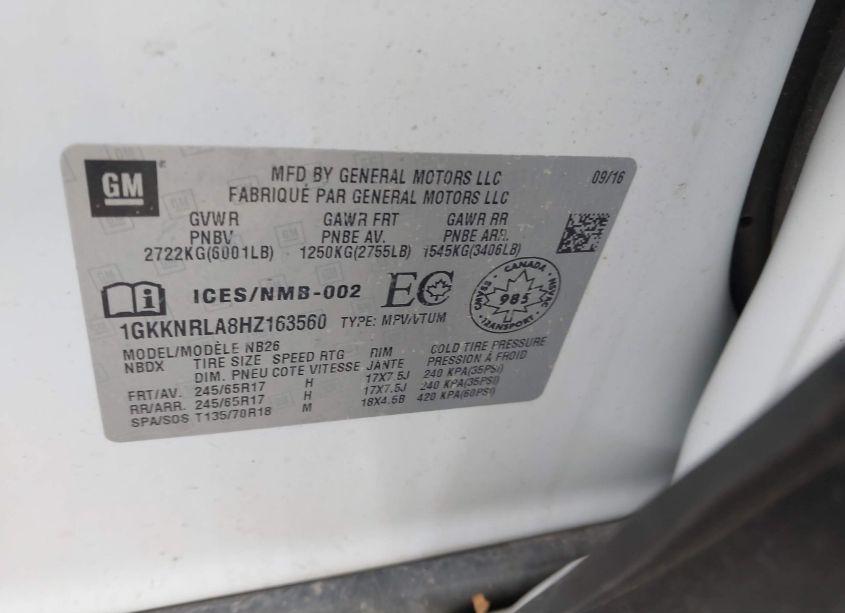 Photo 9 of 2017 Gmc Acadia SLE-1 (VIN 1GKKNRLA8HZ163560)