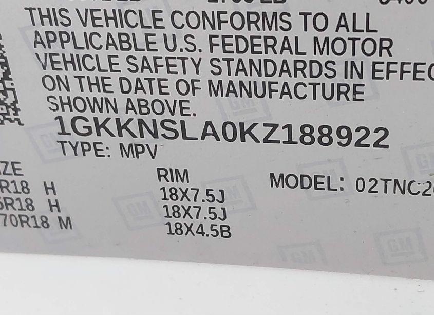 Photo 9 of 2019 Gmc Acadia SLE-2 (VIN 1GKKNSLA0KZ188922)