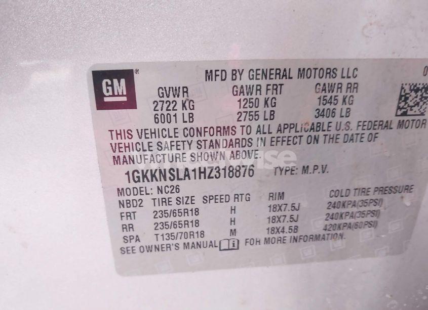 Photo 9 of 2017 Gmc Acadia SLE-2 (VIN 1GKKNSLA1HZ318876)