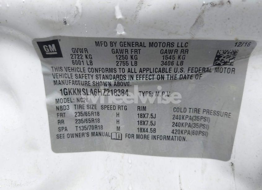 Photo 9 of 2017 Gmc Acadia SLE-2 (VIN 1GKKNSLA6HZ218384)