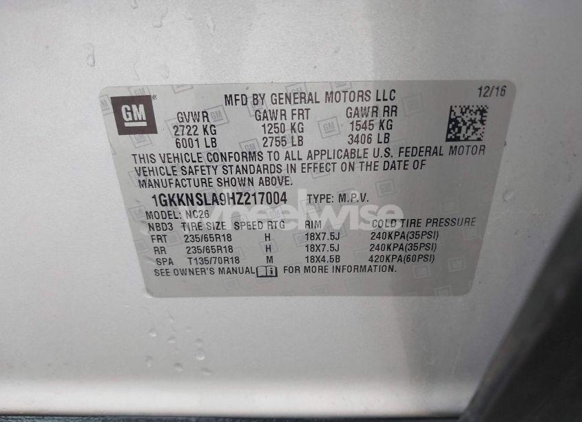 Photo 9 of 2017 Gmc Acadia SLE-2 (VIN 1GKKNSLA9HZ217004)