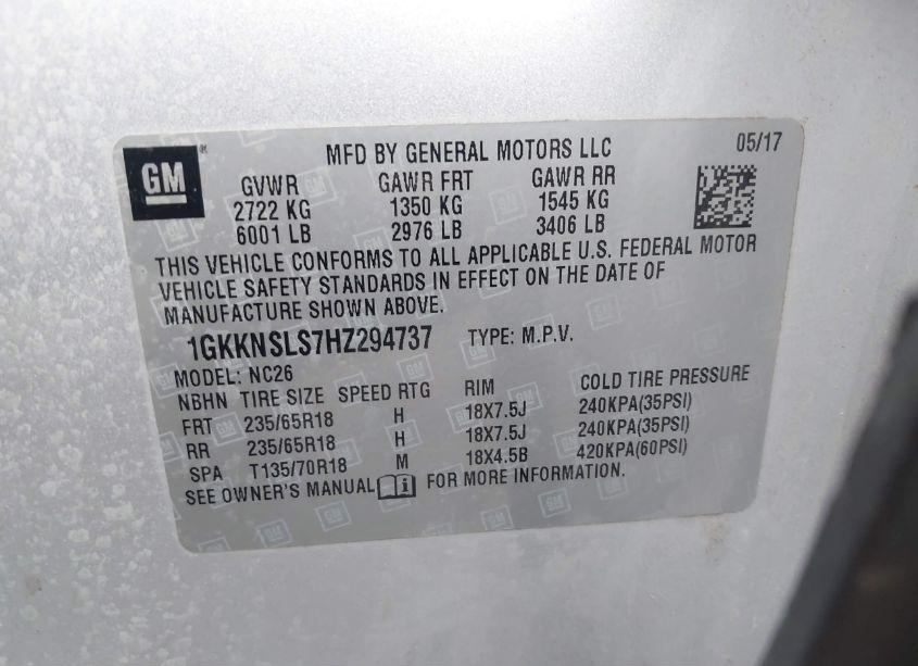 Photo 9 of 2017 Gmc Acadia SLE-2 (VIN 1GKKNSLS7HZ294737)