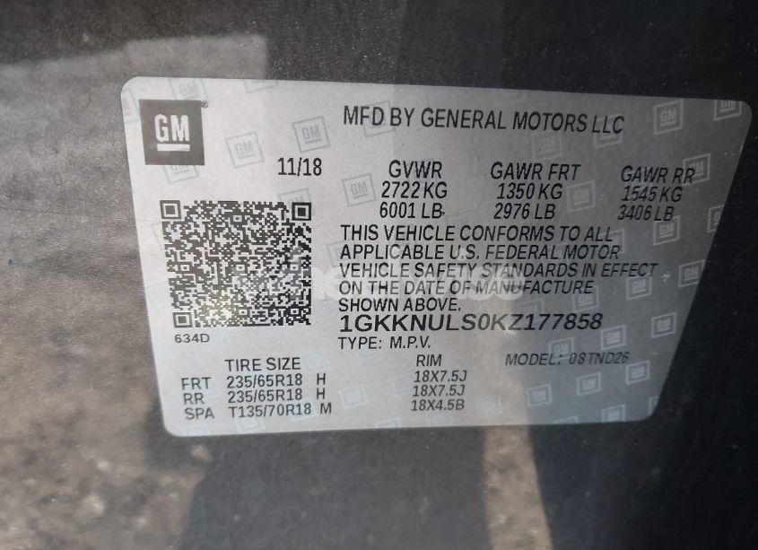 Photo 9 of 2019 Gmc Acadia SLT-1 (VIN 1GKKNULS0KZ177858)