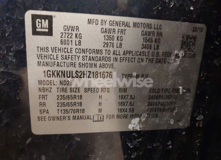 Photo 9 of 2017 Gmc Acadia SLT-1 (VIN 1GKKNULS2HZ181676)