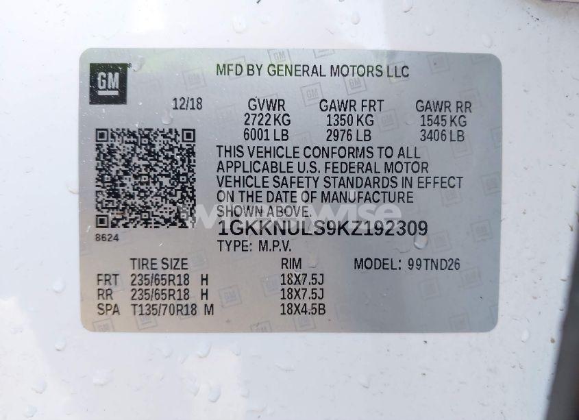 Photo 9 of 2019 Gmc Acadia SLT-1 (VIN 1GKKNULS9KZ192309)