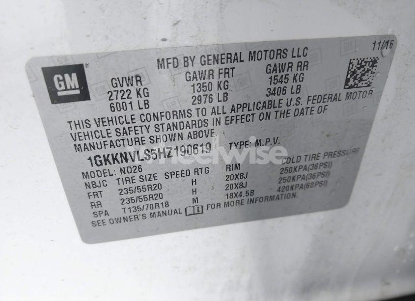 Photo 9 of 2017 Gmc Acadia SLT-1 (VIN 1GKKNVLS5HZ190619)