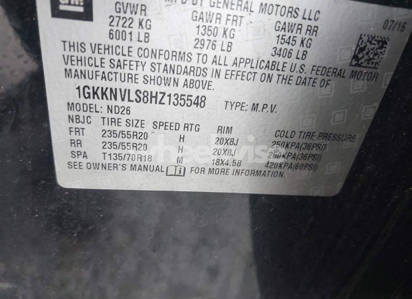 Photo 9 of 2017 Gmc Acadia SLT-1 (VIN 1GKKNVLS8HZ135548)