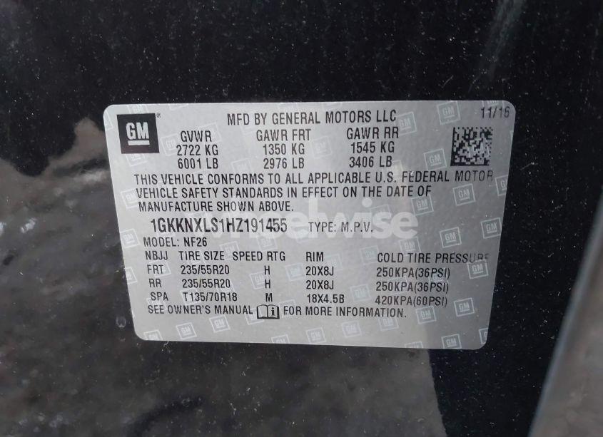 Photo 9 of 2017 Gmc Acadia DENALI (VIN 1GKKNXLS1HZ191455)