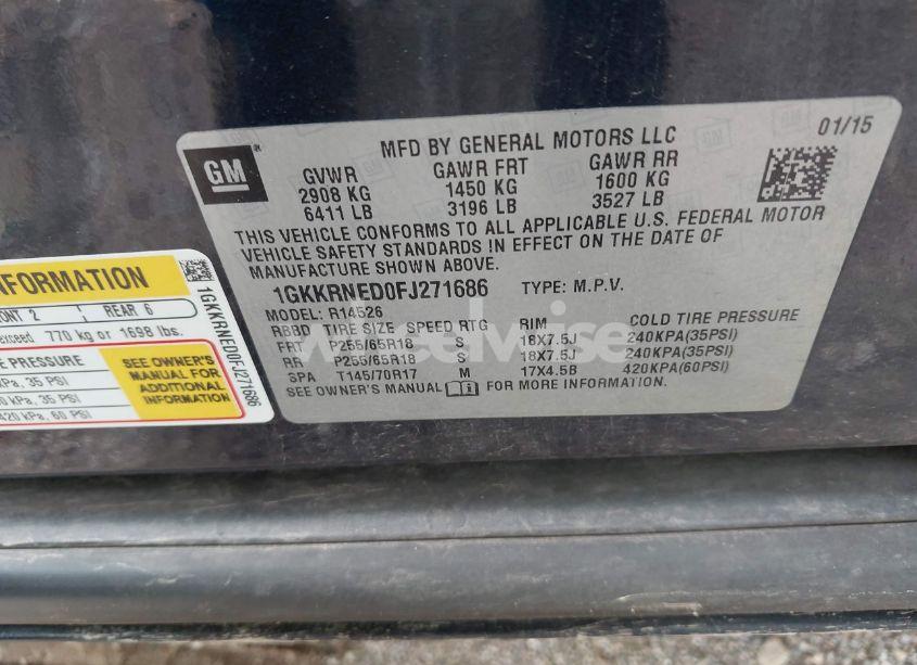 Photo 9 of 2015 Gmc Acadia SLE-1 (VIN 1GKKRNED0FJ271686)