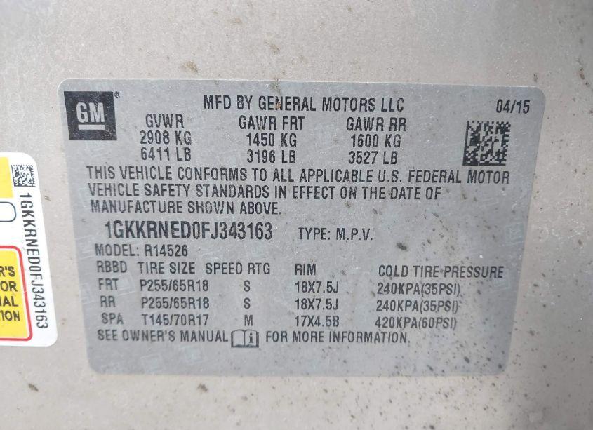 Photo 9 of 2015 Gmc Acadia SLE-1 (VIN 1GKKRNED0FJ343163)