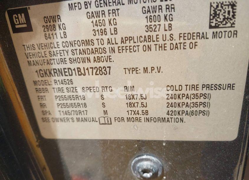 Photo 9 of 2011 Gmc Acadia SL (VIN 1GKKRNED1BJ172837)