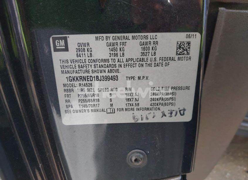 Photo 9 of 2011 Gmc Acadia SL (VIN 1GKKRNED1BJ399493)