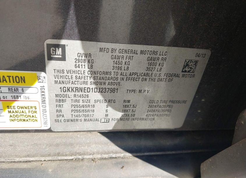 Photo 9 of 2013 Gmc Acadia SLE-1 (VIN 1GKKRNED1DJ237981)