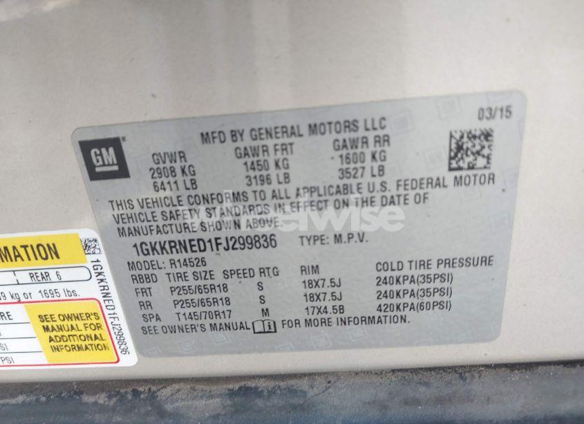 Photo 9 of 2015 Gmc Acadia SLE-1 (VIN 1GKKRNED1FJ299836)