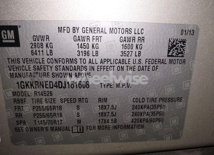 Photo 9 of 2013 Gmc Acadia SLE-1 (VIN 1GKKRNED4DJ161608)