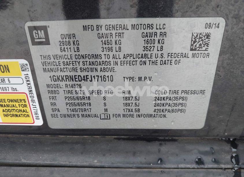 Photo 9 of 2015 Gmc Acadia SLE-1 (VIN 1GKKRNED4FJ171610)