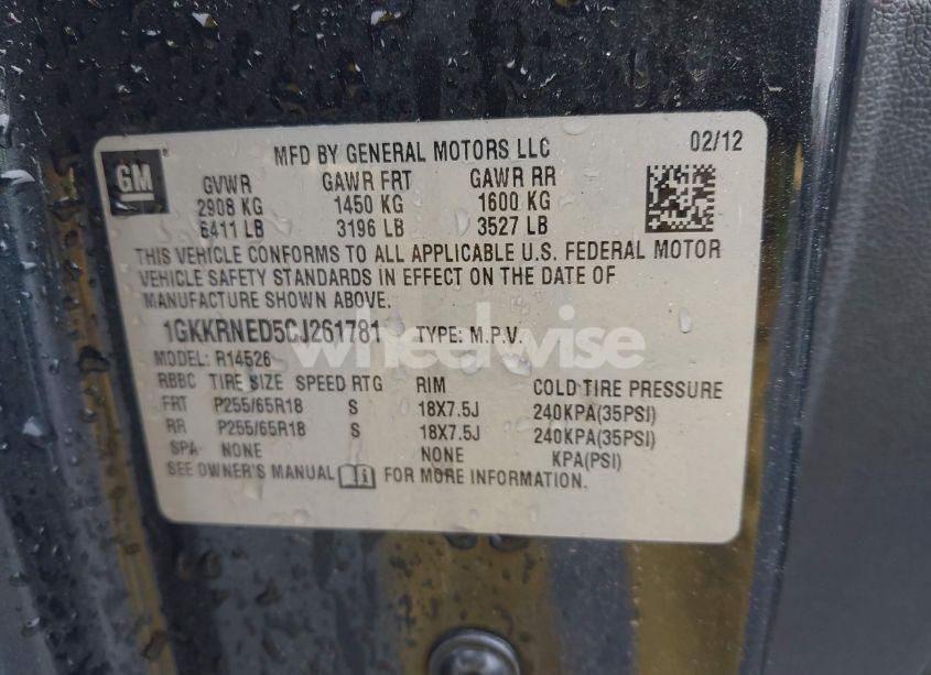 Photo 9 of 2012 Gmc Acadia SL (VIN 1GKKRNED5CJ261781)