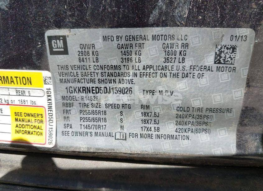 Photo 9 of 2013 Gmc Acadia SLE-1 (VIN 1GKKRNED5DJ159026)