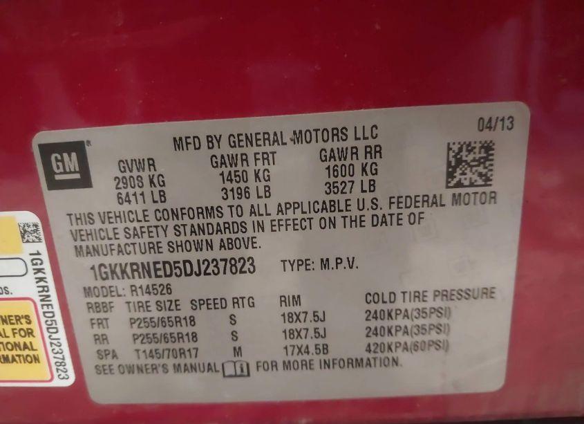 Photo 9 of 2013 Gmc Acadia SLE (VIN 1GKKRNED5DJ237823)