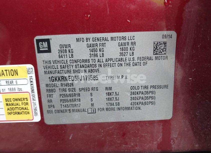 Photo 9 of 2015 Gmc Acadia SLE-1 (VIN 1GKKRNED5FJ179585)