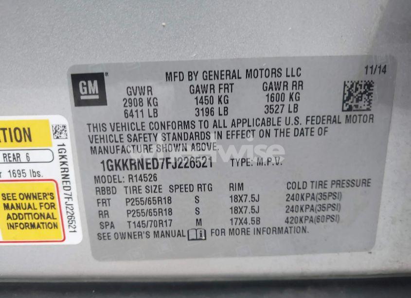 Photo 9 of 2015 Gmc Acadia SLE-1 (VIN 1GKKRNED7FJ226521)