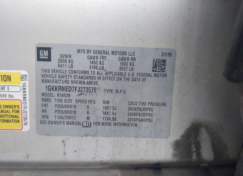 Photo 9 of 2015 Gmc Acadia SLE-1 (VIN 1GKKRNED7FJ273578)