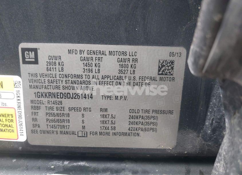 Photo 9 of 2013 Gmc Acadia SLE-1 (VIN 1GKKRNED9DJ261414)