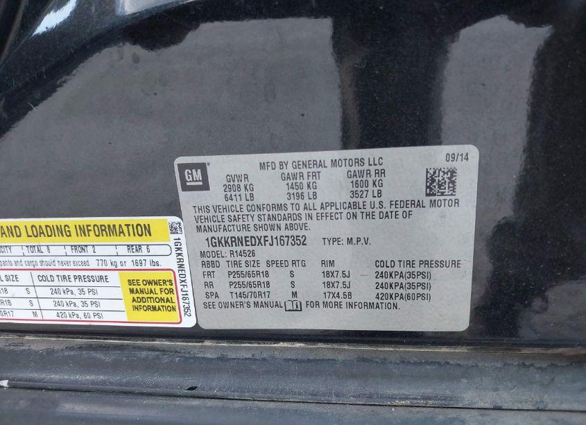 Photo 9 of 2015 Gmc Acadia SLE-1 (VIN 1GKKRNEDXFJ167352)