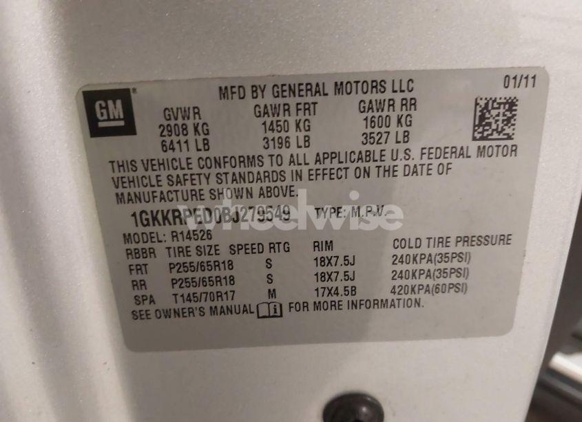 Photo 9 of 2011 Gmc Acadia SLE (VIN 1GKKRPED0BJ279549)
