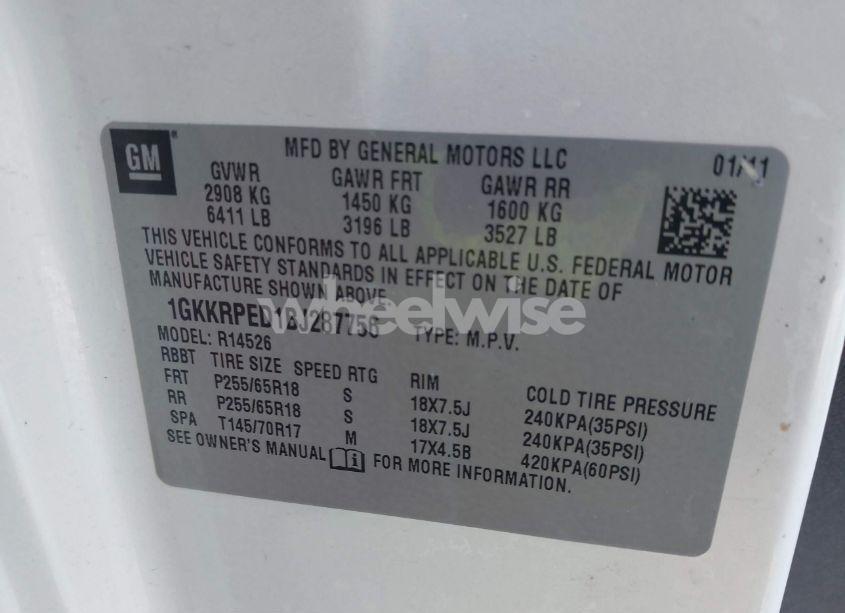 Photo 9 of 2011 Gmc Acadia SLE (VIN 1GKKRPED1BJ287756)