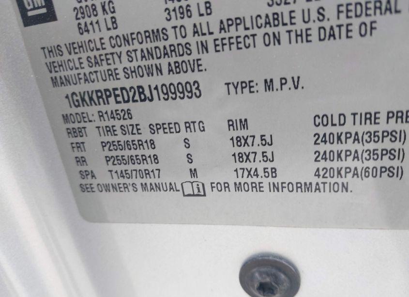 Photo 9 of 2011 Gmc Acadia SLE (VIN 1GKKRPED2BJ199993)